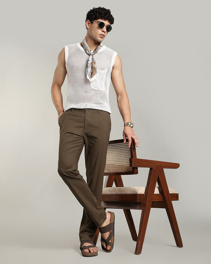 Dark Green - 2 way stretch - COTTON LINEN PANT
