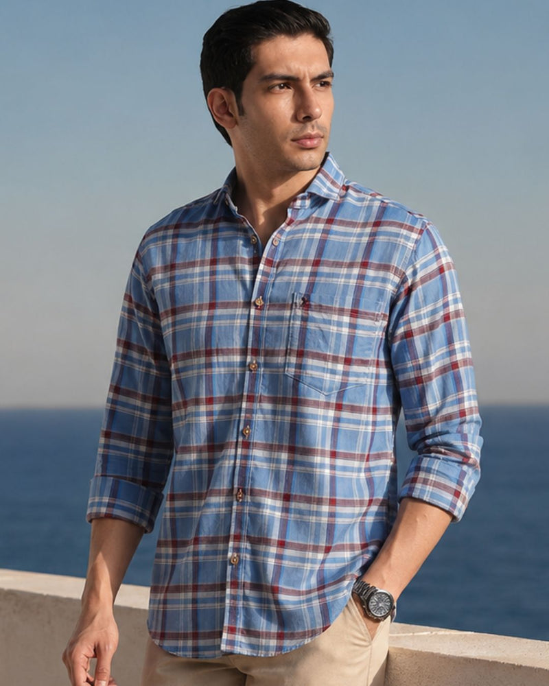 Sky Blue & Red Line Checks - Full-Stain Proof