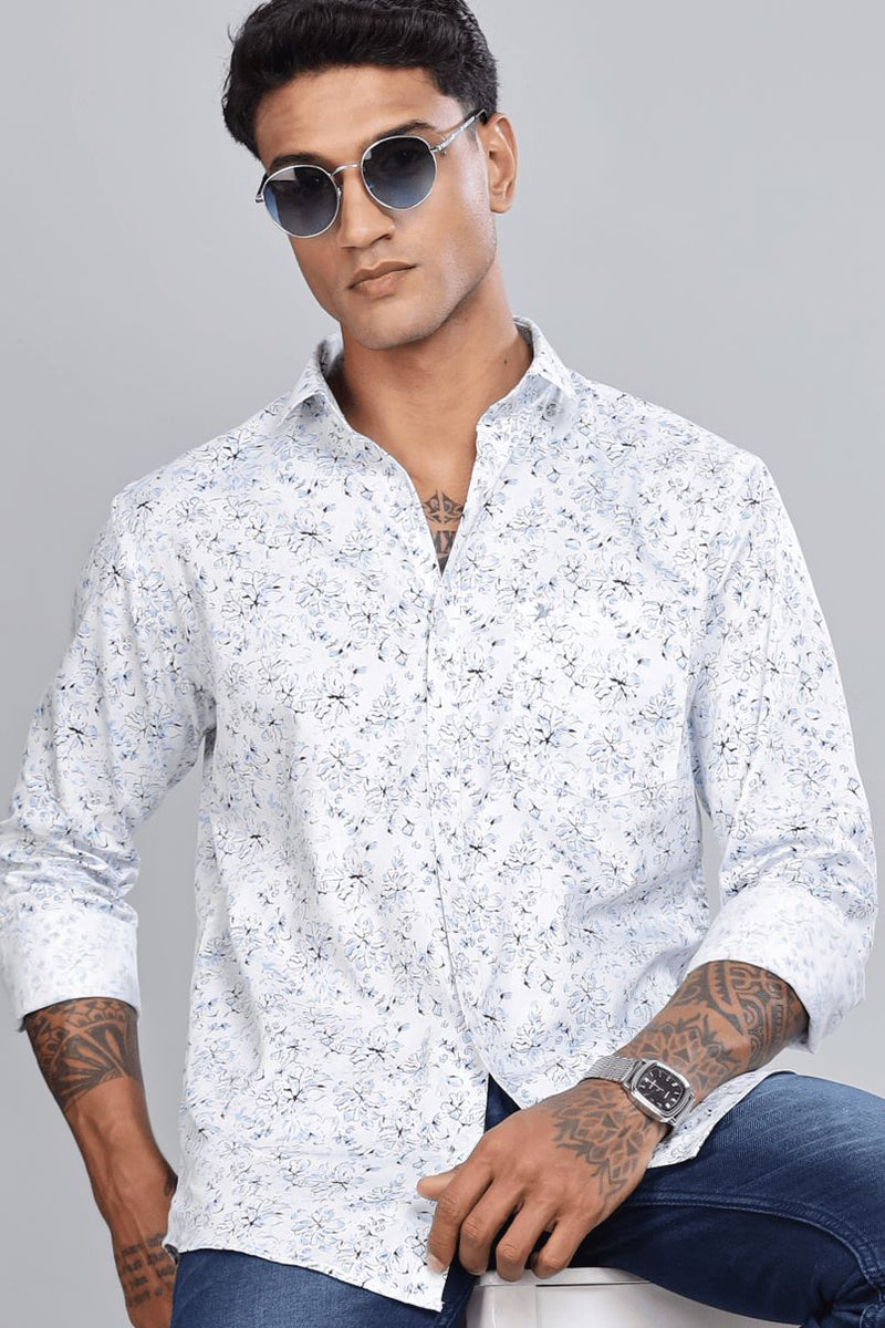 Elegant White & Blue Floral Print -Full-Stain Proof