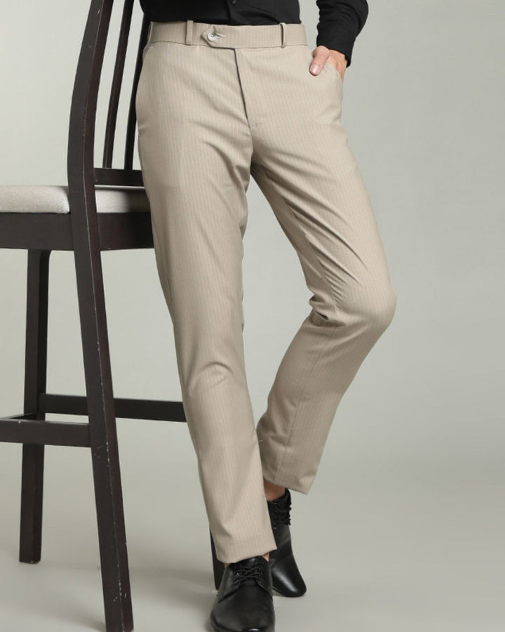 Dark Cream Mini Stripes - Wrinkle free Formal Pant