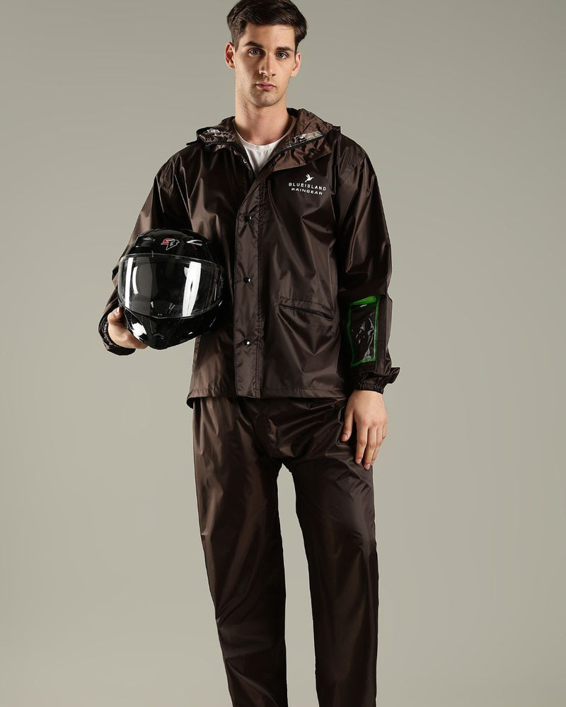 Teak Brown - Rain Jacket with Mobile Pouch