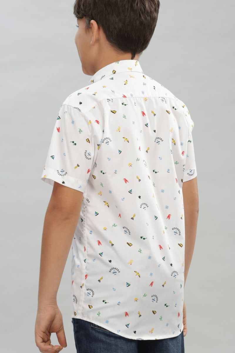 KIDS - White Sailor Print - Half-Stain Proof Shirt