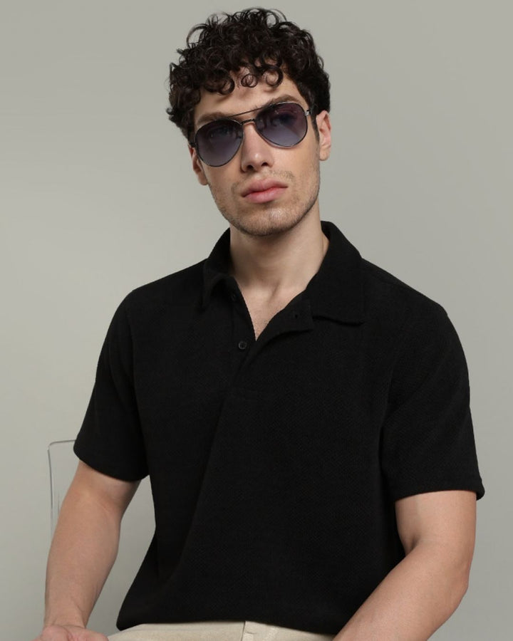 Black Pop Textured - Polo Tshirt