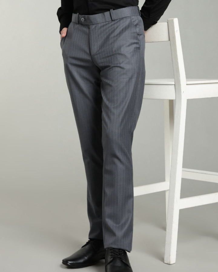 Dark Ash Grey Mini Stripes - Wrinkle free Formal Pant