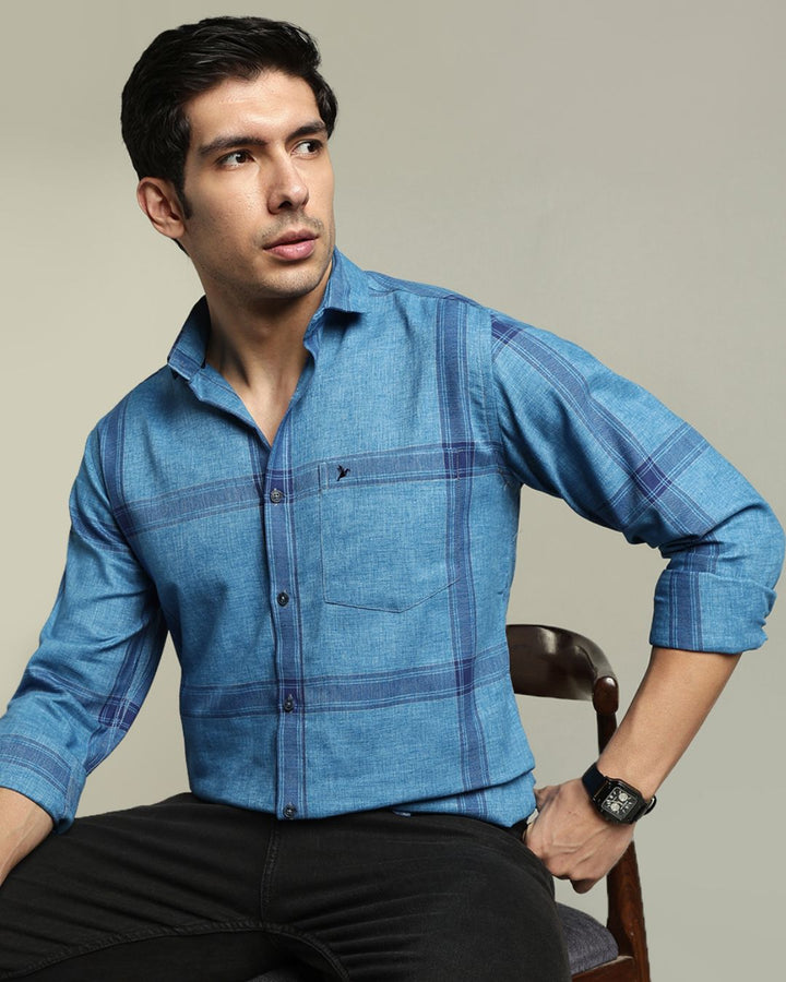 Denim Blue Large Checks -Full-Stain Proof