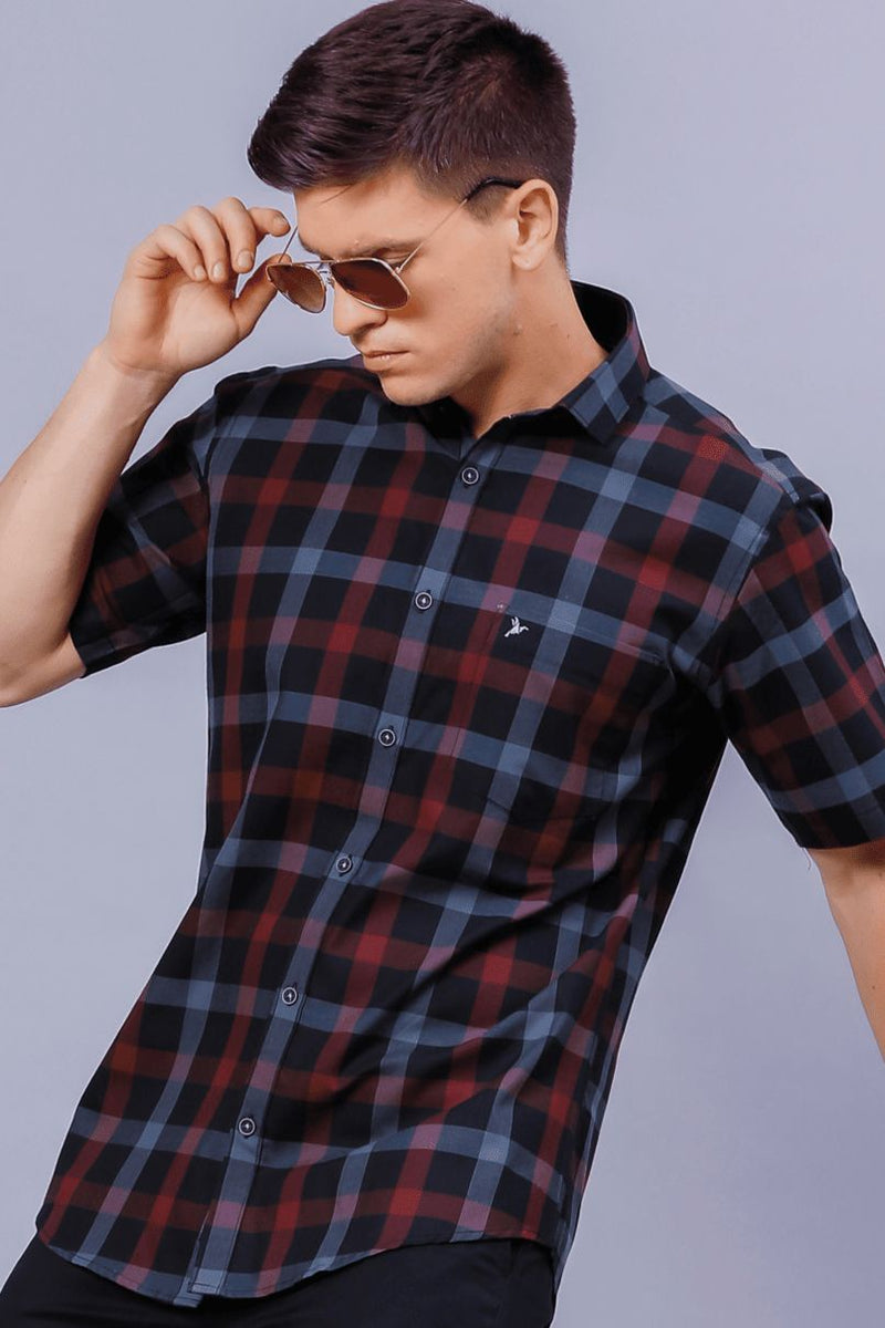 Classy Red and Black Checks - Half Sleeve - Stain Proof