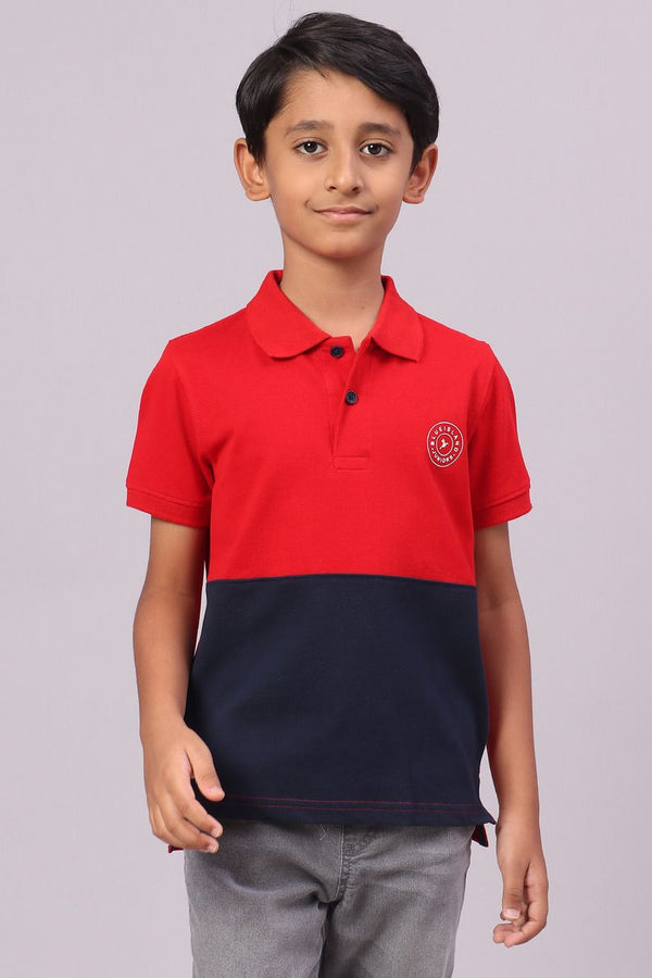 KIDS - Red & Navy Solid Tshirt - Stain Proof