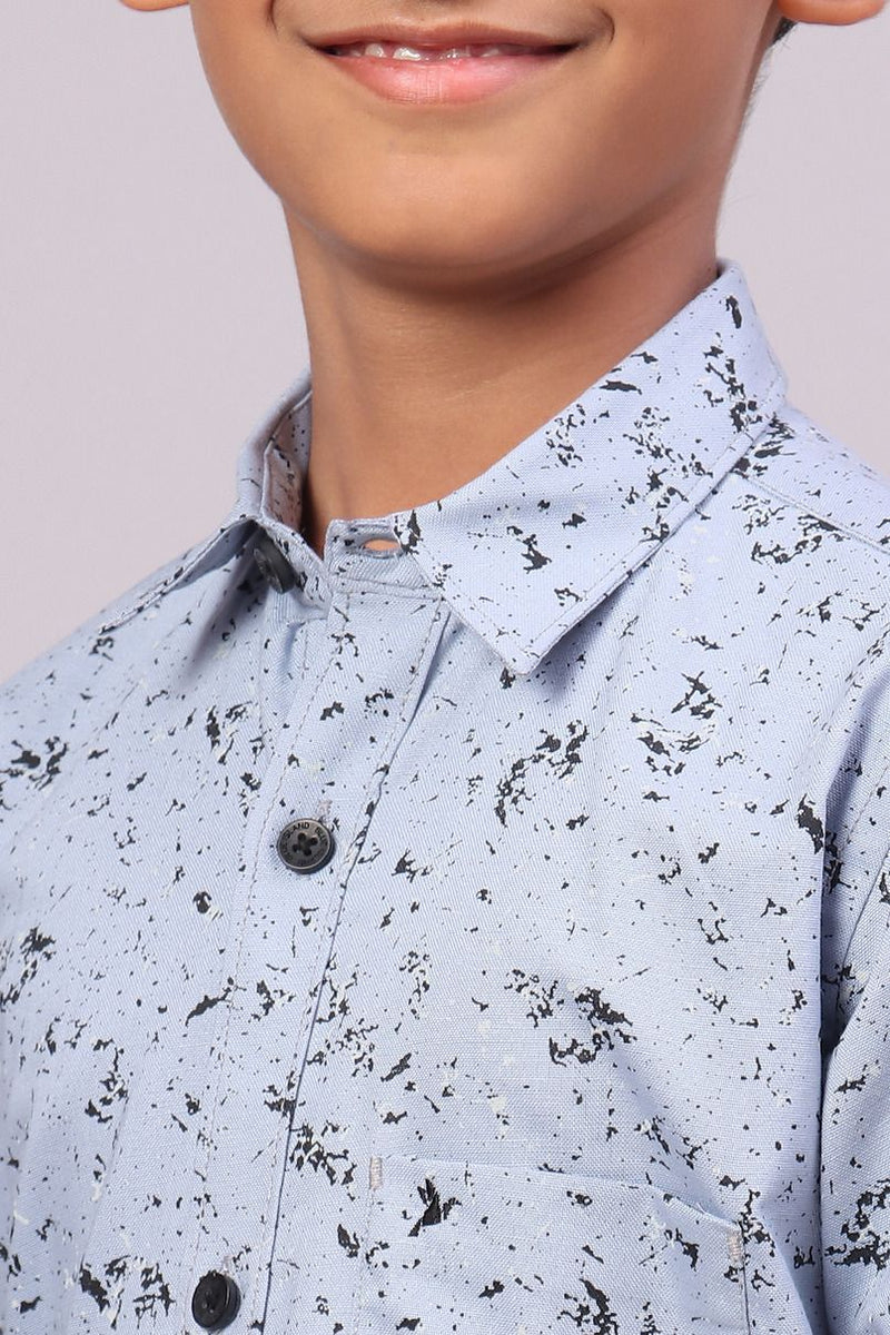 KIDS - Bluish Grey Splash Print-Half-Stain Proof Shirt