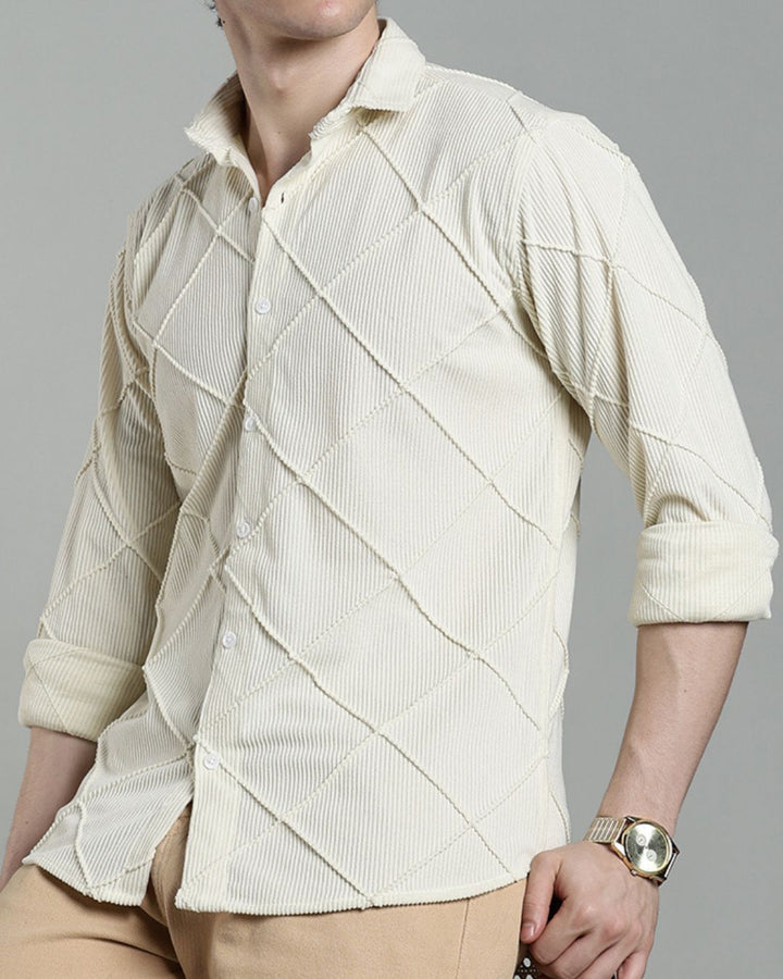 Cream Thread Checks - Full-Corduroy Shirt