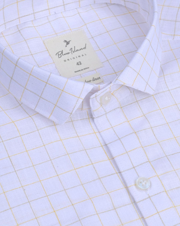 White & Rich Gold Checks -Full-Bamboo Linen