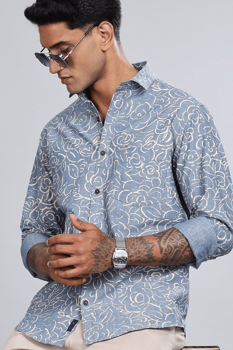 Pastel Blue Floral Print -Full-Stain Proof