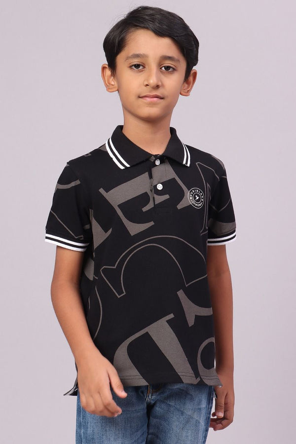 KIDS - Royal Black Printed Tshirt - Stain Proof