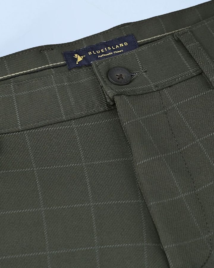Olive Box Checks - 2 way stretch - COTTON PANT