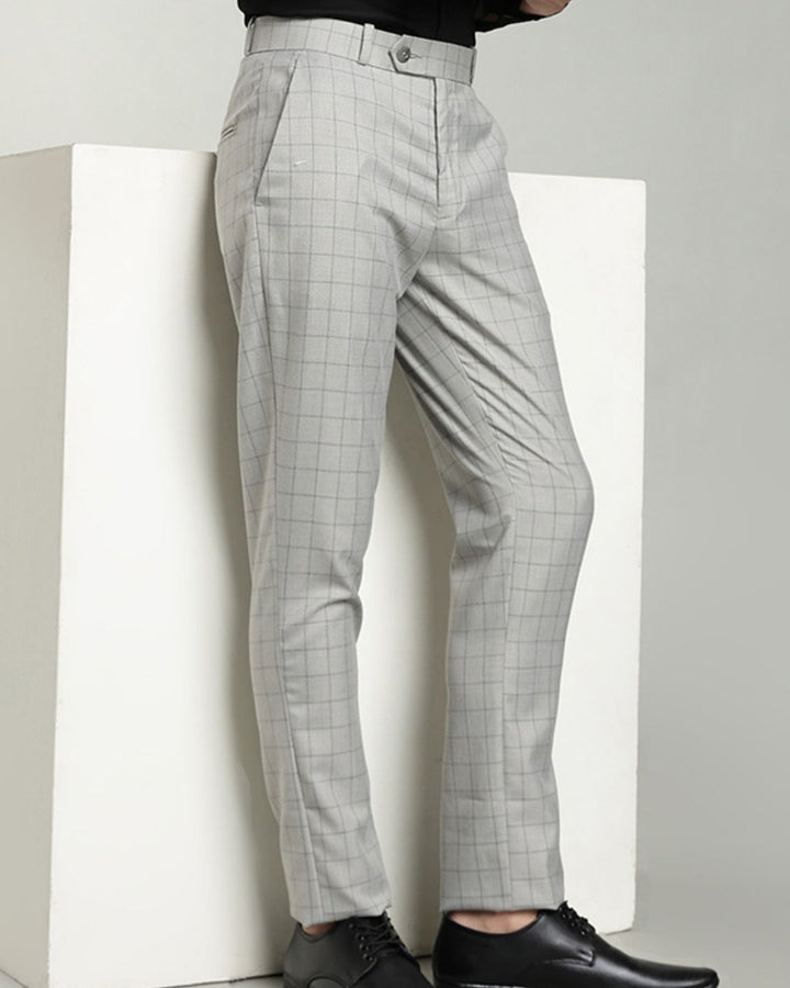 Silver Grey Box Checks - Wrinkle free Formal Pant