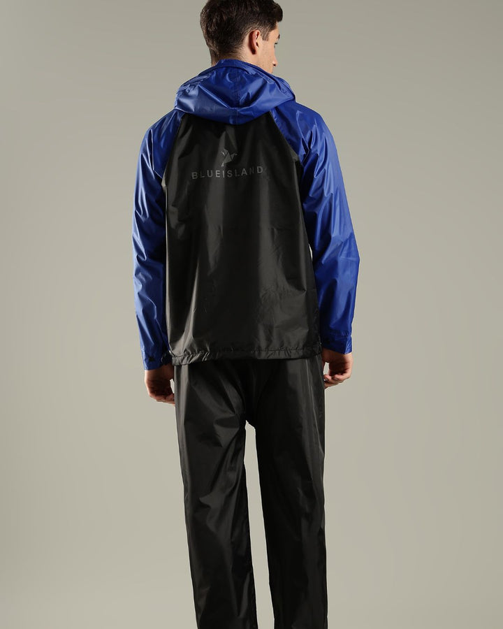 Black with Royal Blue - Rain Jacket with Pant and Mobile Pouch
