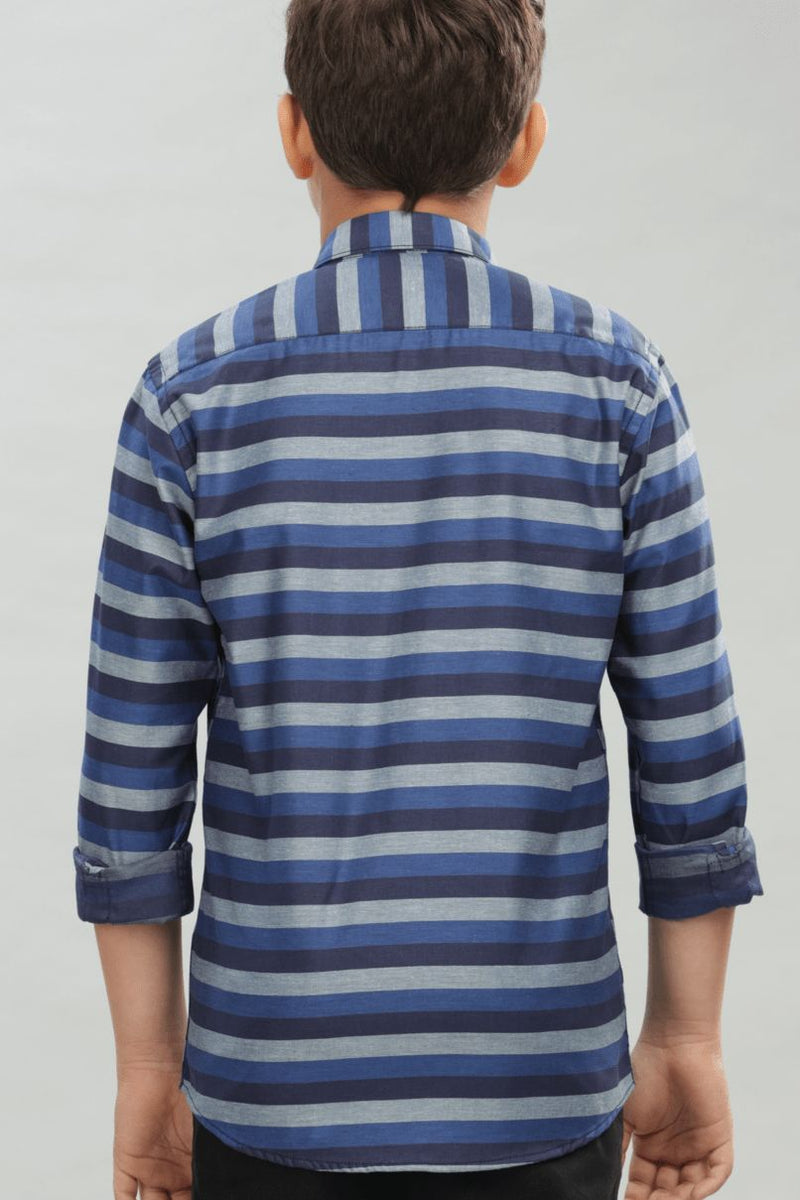 KIDS - Navy & Grey Horizontal Stripes -Stain Proof Shirt