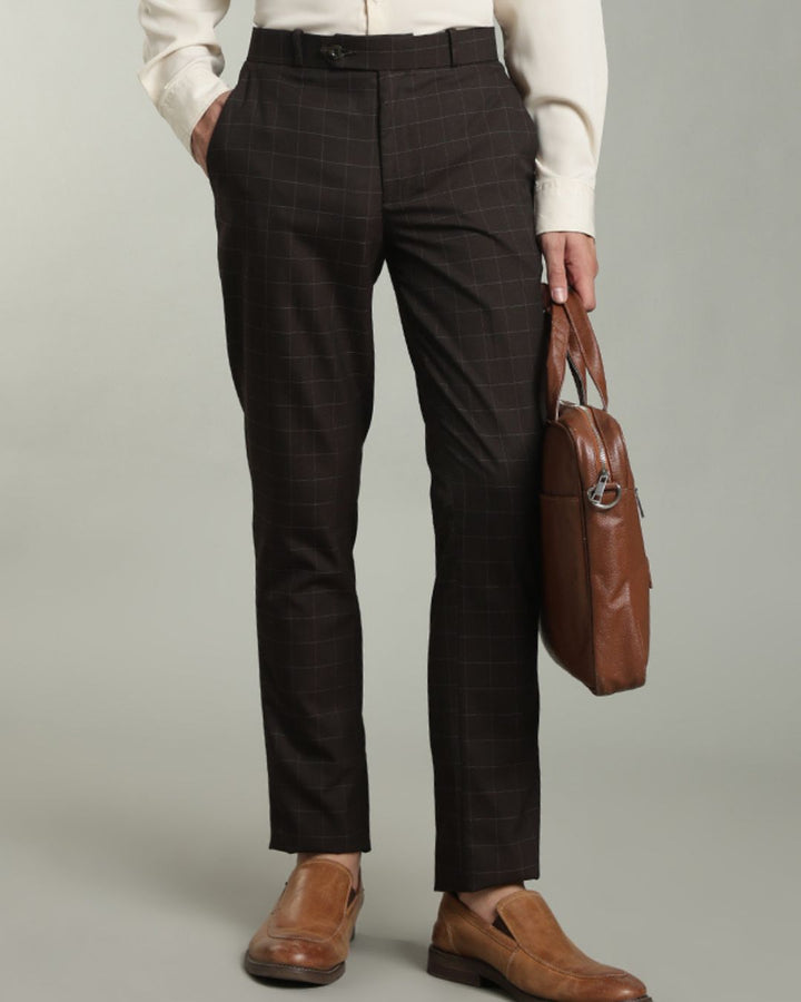 Choco Brown Box Checks - Wrinkle free Formal Pant