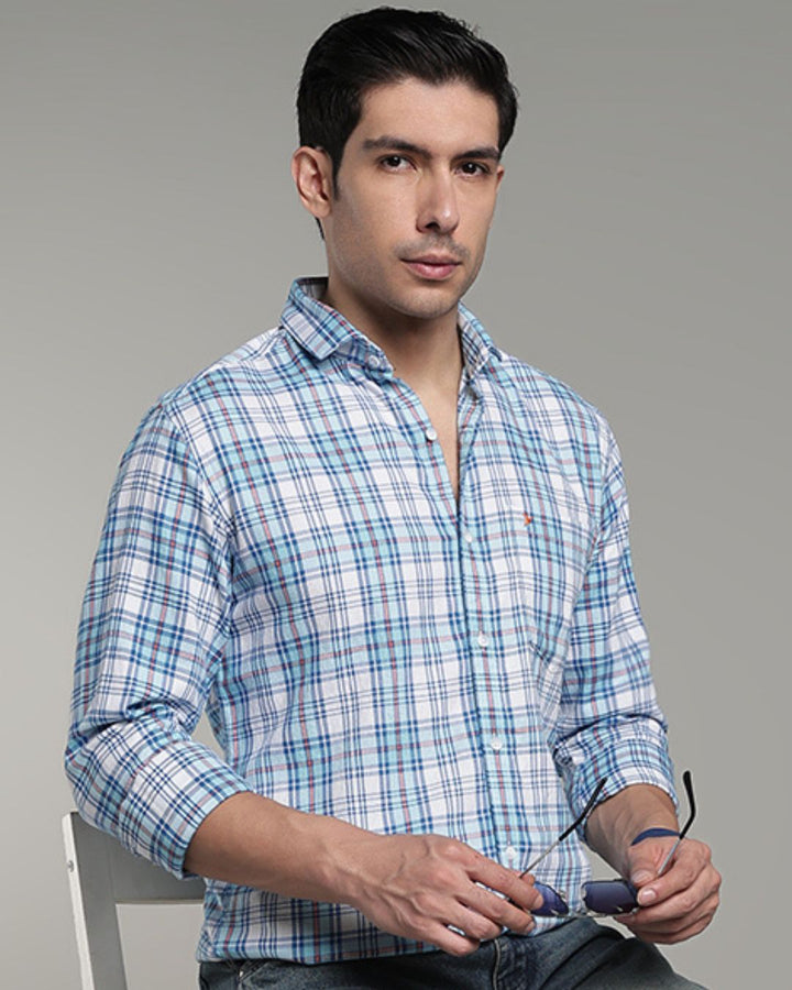 Ocean Blue Multi Line Checks - Full-Stain Proof