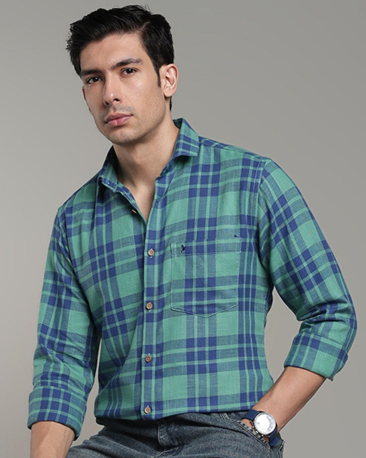 Teal Green & Navy Checks -Full-Stain Proof