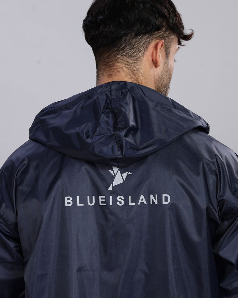 Navy with Red Border - Rain Jacket with Pant and Mobile Pouch