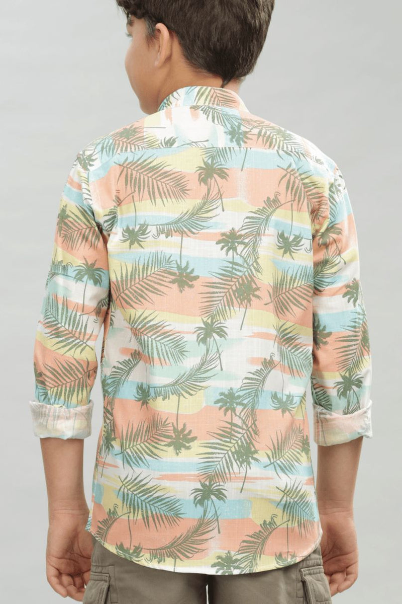 KIDS - Tropical Sunset Print-Chinese Collar-Stain Proof Shirt