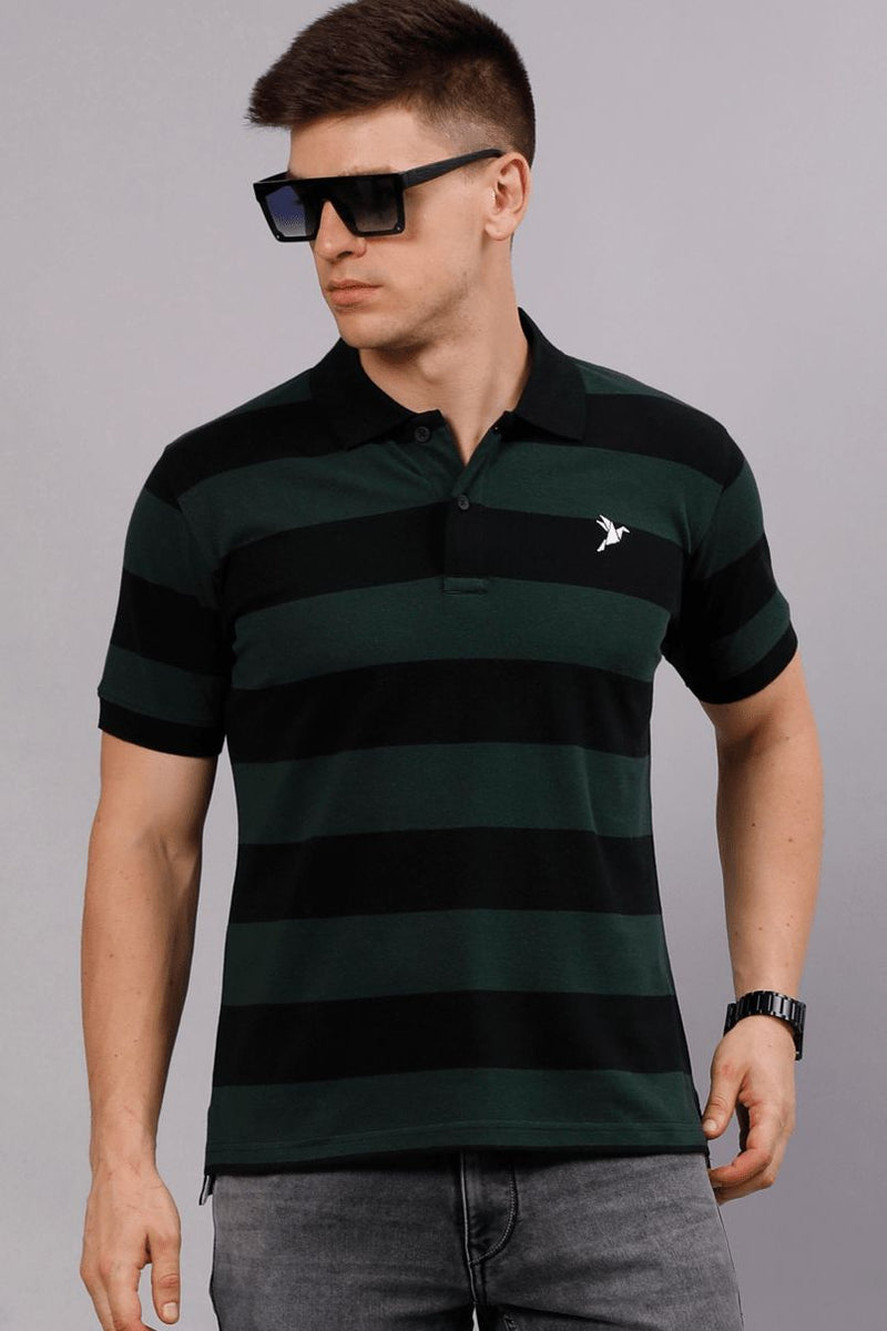 Dark Green & Black Stripes TShirt - Stain Proof