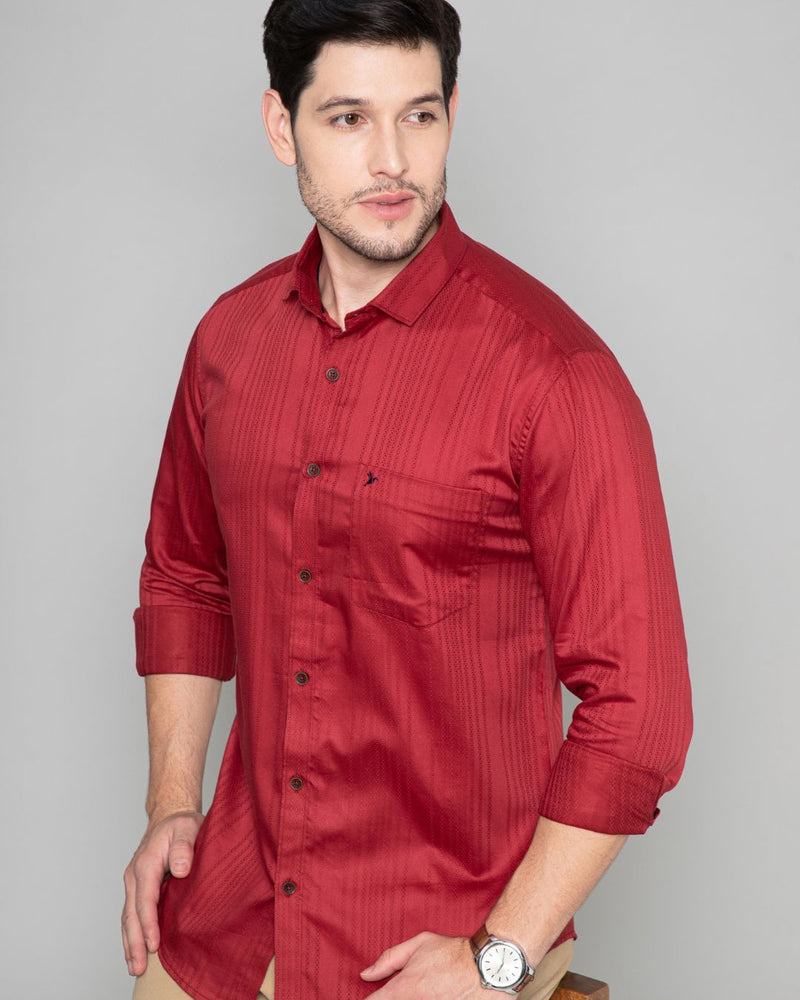Cherry Red Self Design - Full-Stain Proof