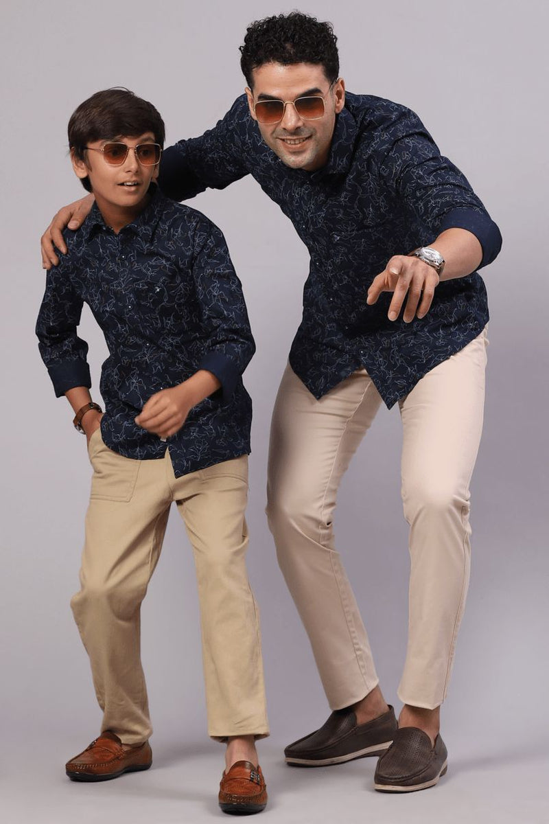 FATHER & SON - Navy Leafy Print