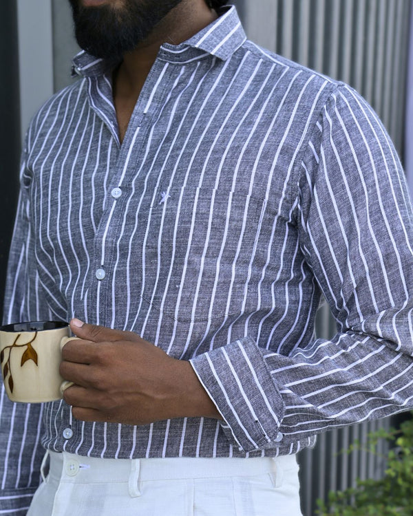 Rugged Black & White Stripes -Full-Bamboo Linen