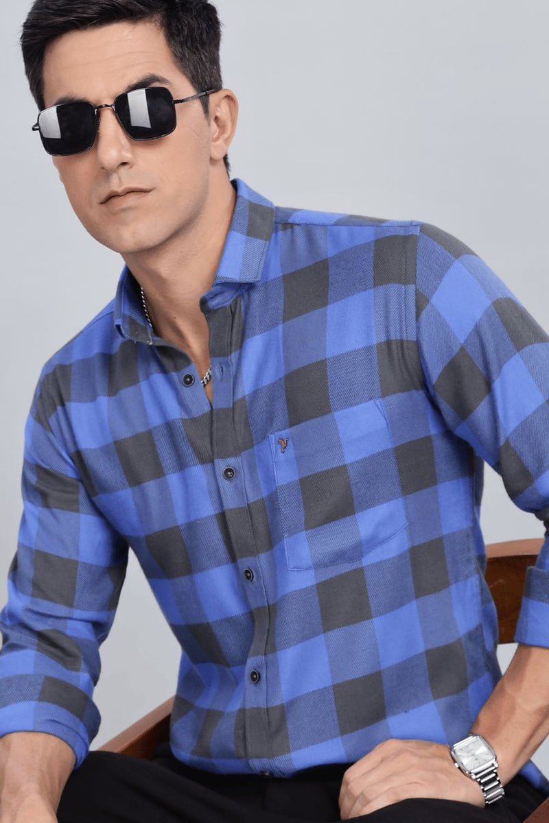 Cobalt Blue & Grey Checks - Full-Stain Proof