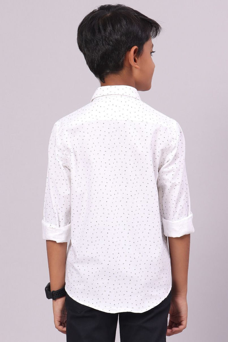 KIDS - White Mini Print-Full-Stain Proof Shirt