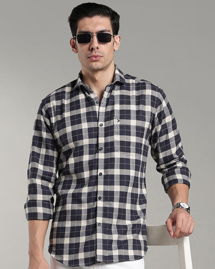 Navy & Cream Box Checks - Full-Stain Proof