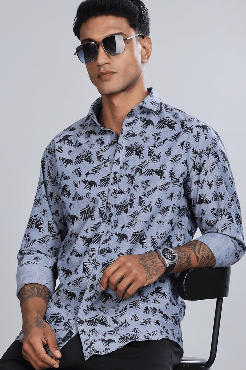 Bluish Grey & Black Leaf Print -Full-Stain Proof