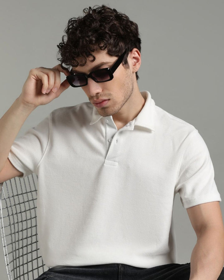 White Infinity Textured - Polo Tshirt