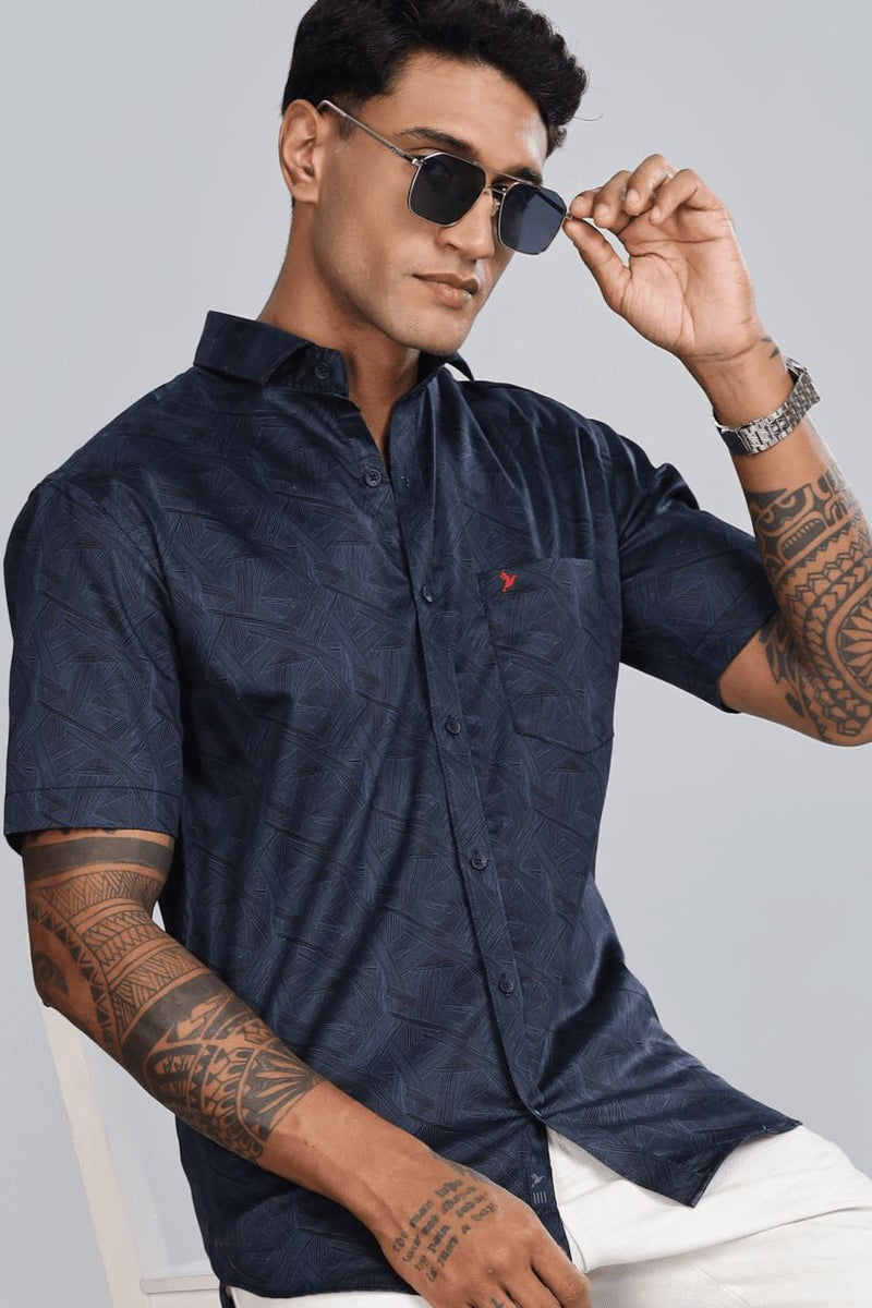 Navy Carbon Print - Half Sleeve - Stain Proof