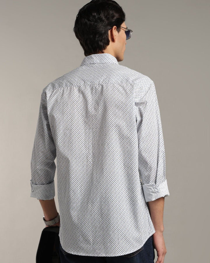 White & Blue Hex Print -Full-Stain Proof