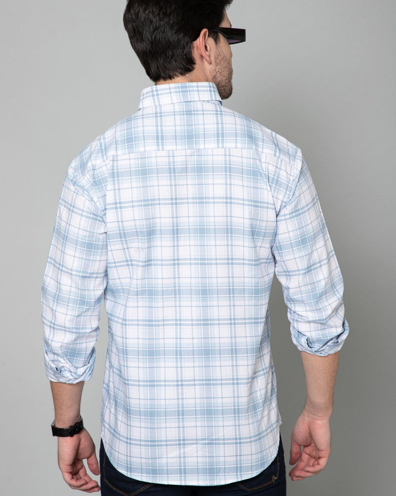 White & Bluish Grey Checks - Full-Stain Proof