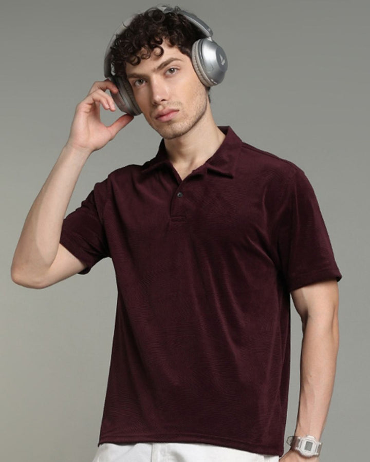 Burgundy Geometric Textured - Polo Tshirt