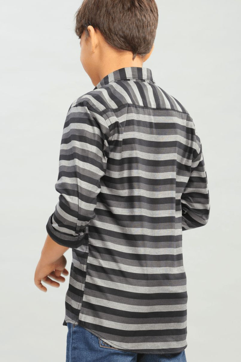 KIDS - Black & Grey Horizontal Stripes -Stain Proof Shirt