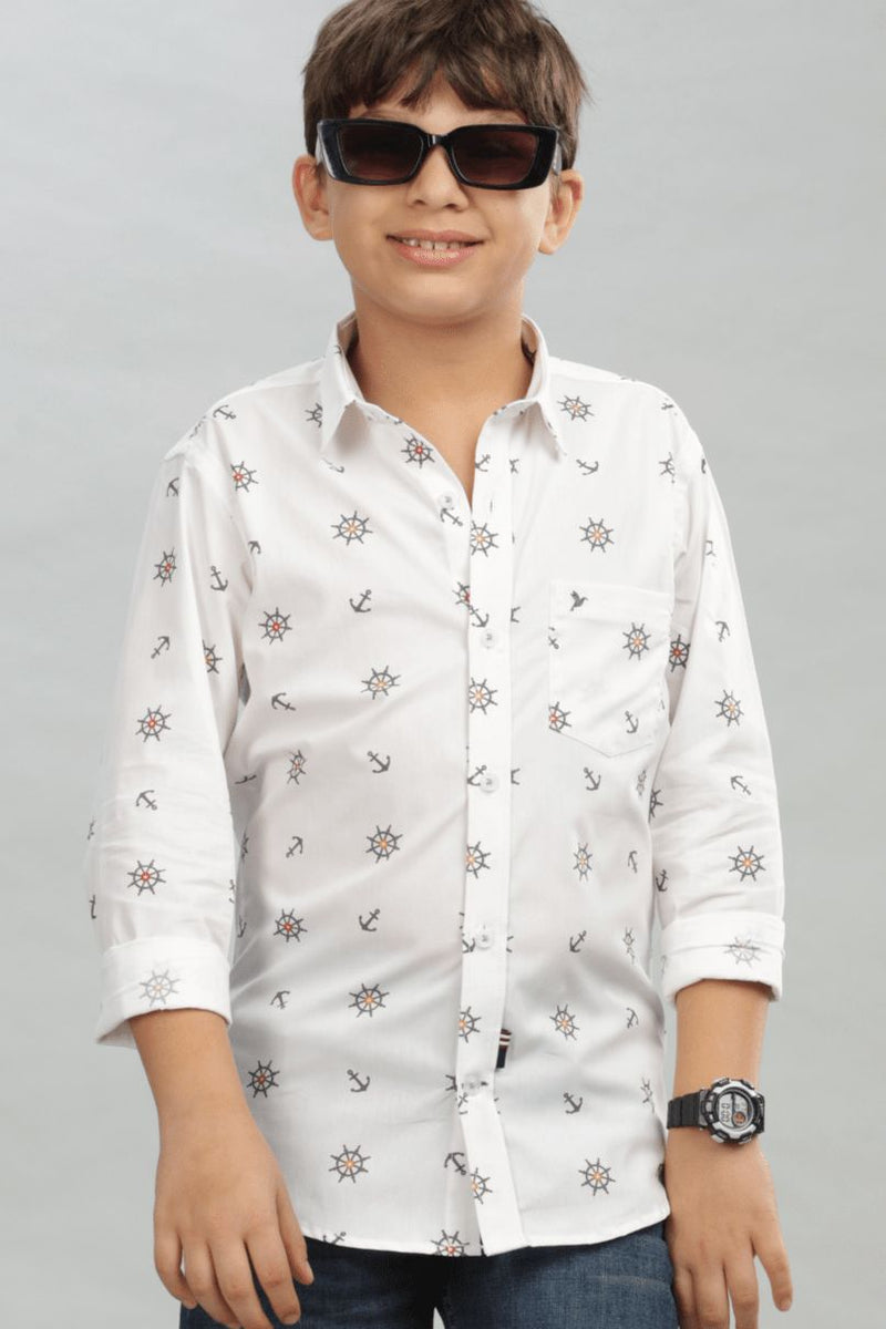 KIDS - White Helm Print -Stain Proof Shirt