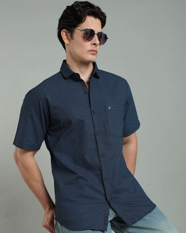 Navy Hex Print -Half-Stain Proof