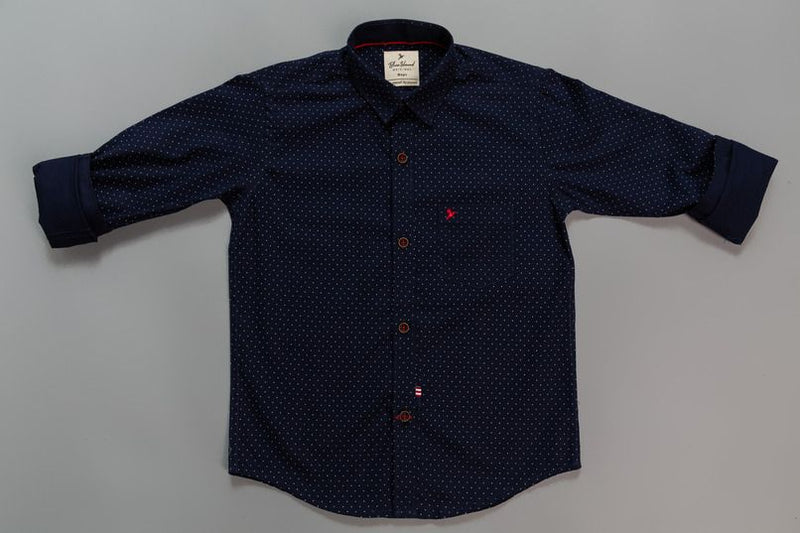KIDS - Navy Dotted Print Shirt-Stain Proof Shirt