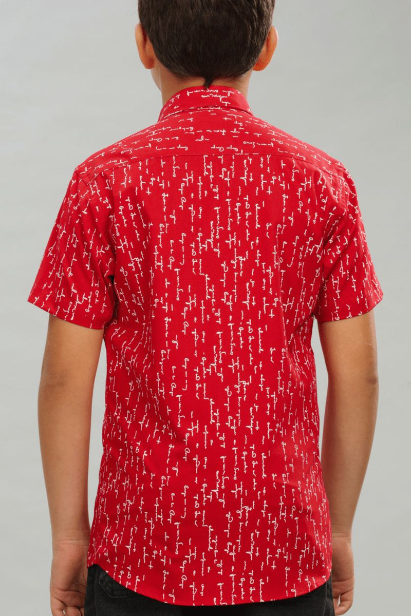 KIDS - Red Text Print - Half-Stain Proof Shirt