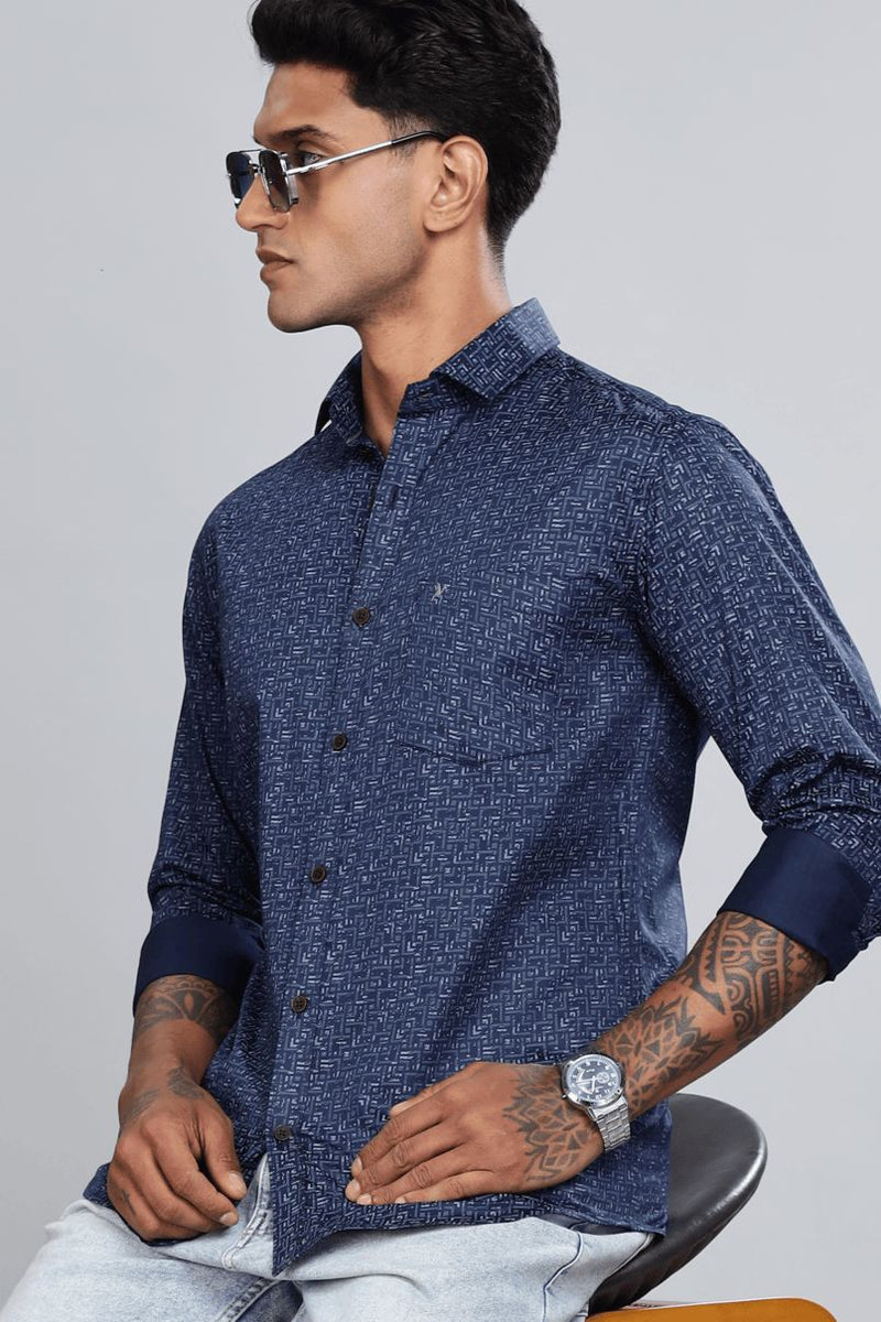 Navy Grid Print -Full-Stain Proof