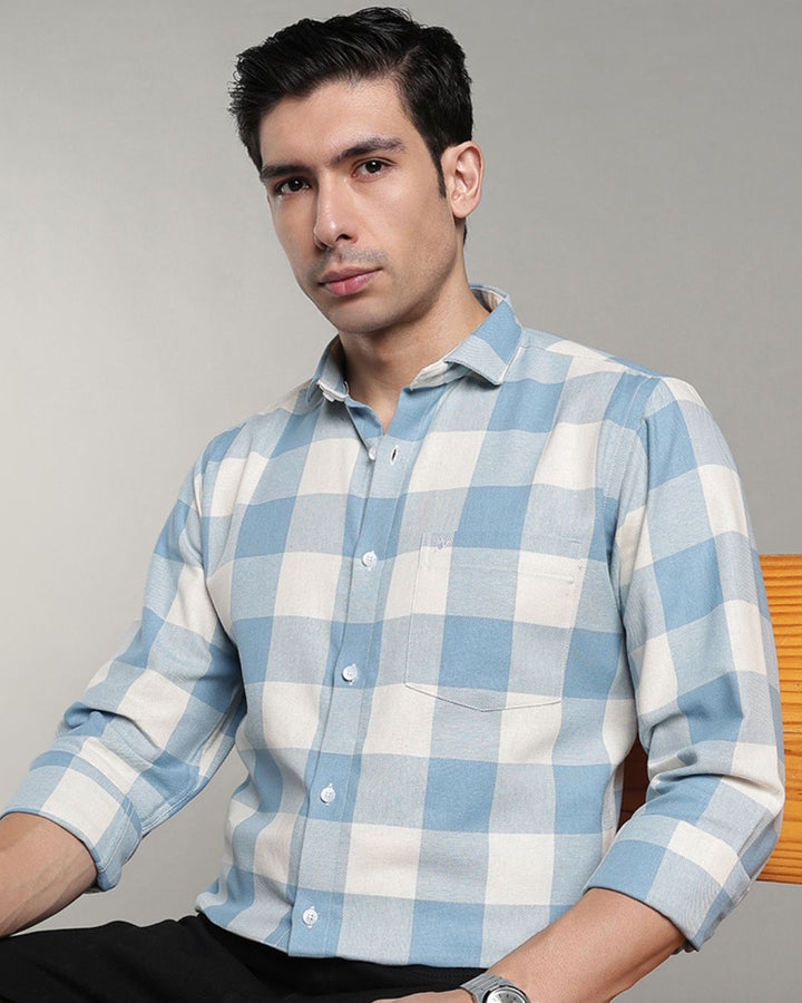 Mild Cream & Blue Box Checks -Full-Stain Proof