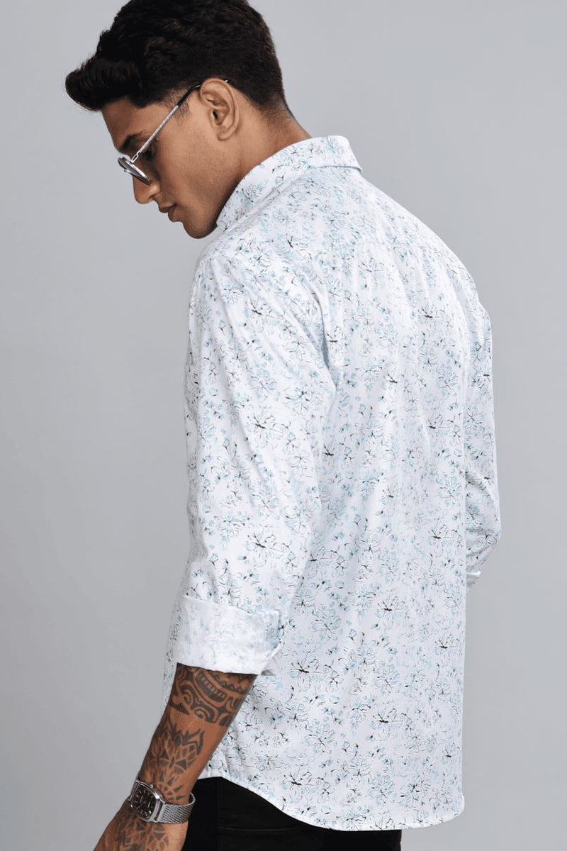 Elegant White & Blue Floral Print -Full-Stain Proof