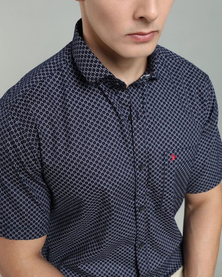 Navy Round Print -Half-Stain Proof