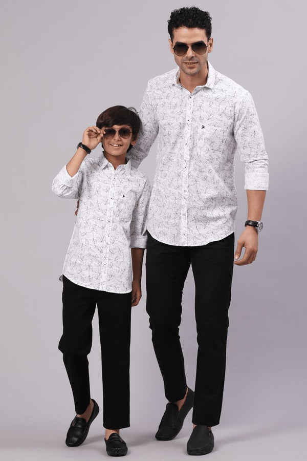 FATHER & SON - White Leafy Print