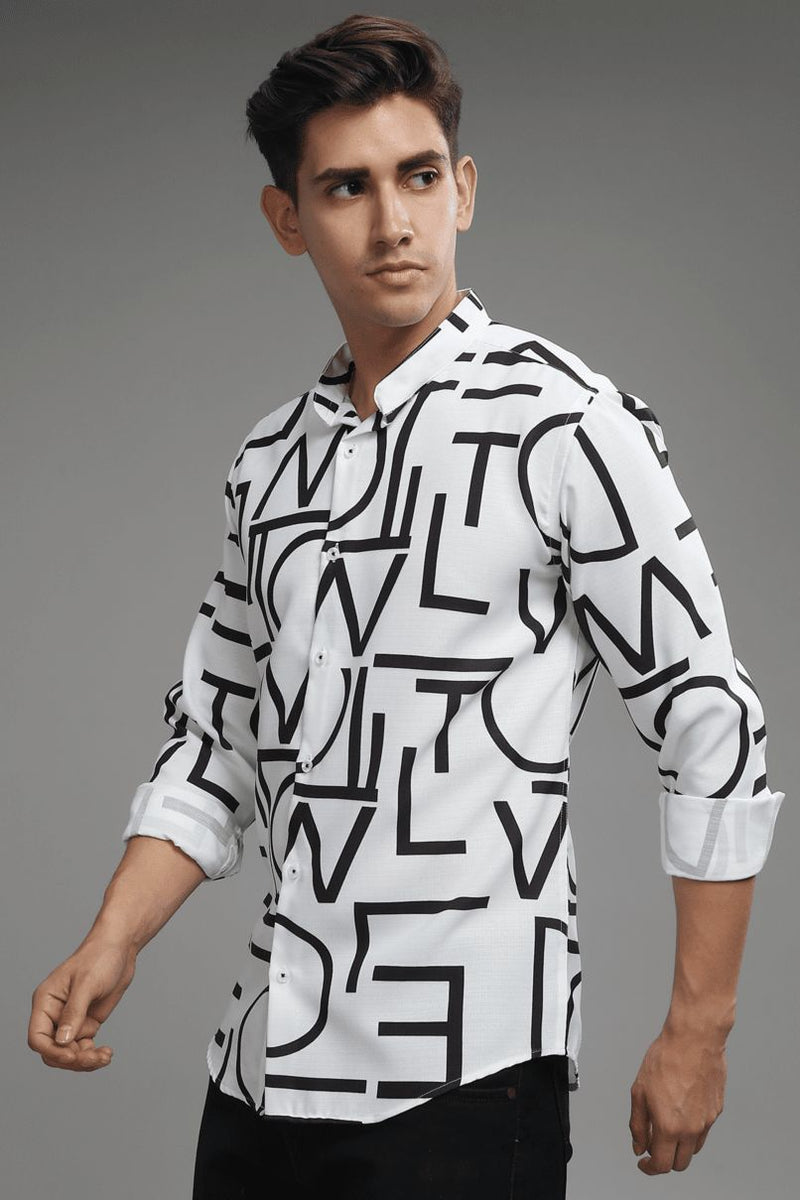 Black & White Alphabet Printed Shirt -Full- Wrinkle Free
