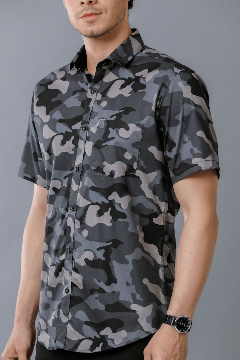 Black Camouflage Print - Half Sleeve - Stain Proof